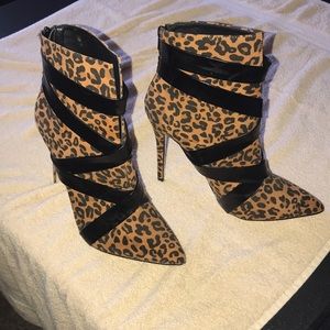 4” high heel boots tiger print